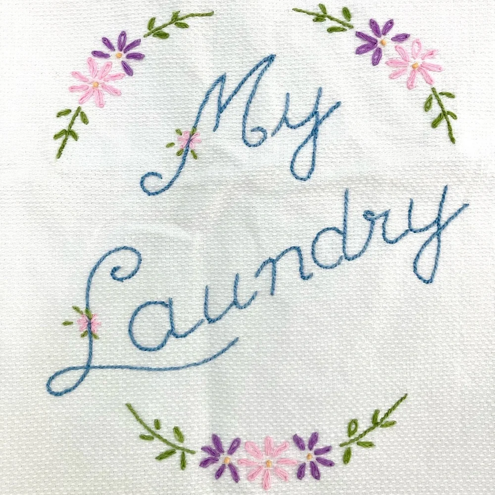 Vintage My Laundry embroidered white cotton delicates small laundry bag